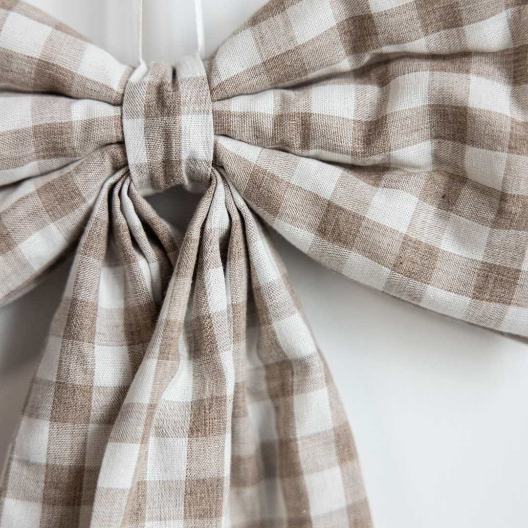 Beige Gingham Fabric Bow:Medium