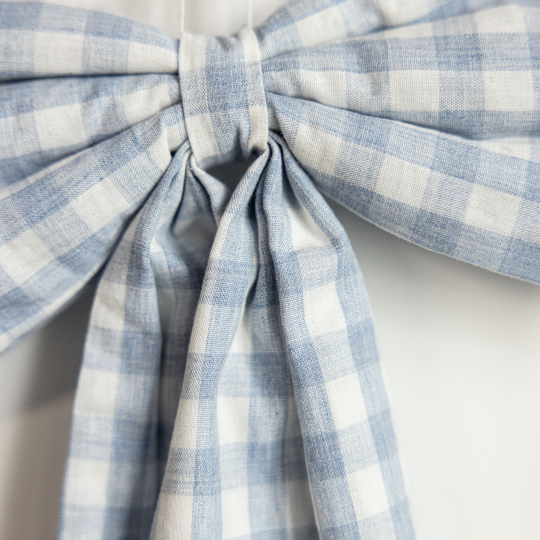 Blue Gingham Fabric Bow: Medium