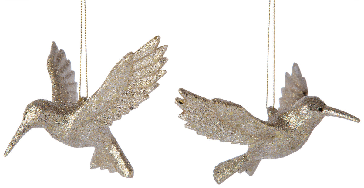 A53051:2 Asst'd acrylic hummingbird orns,light gold glitt