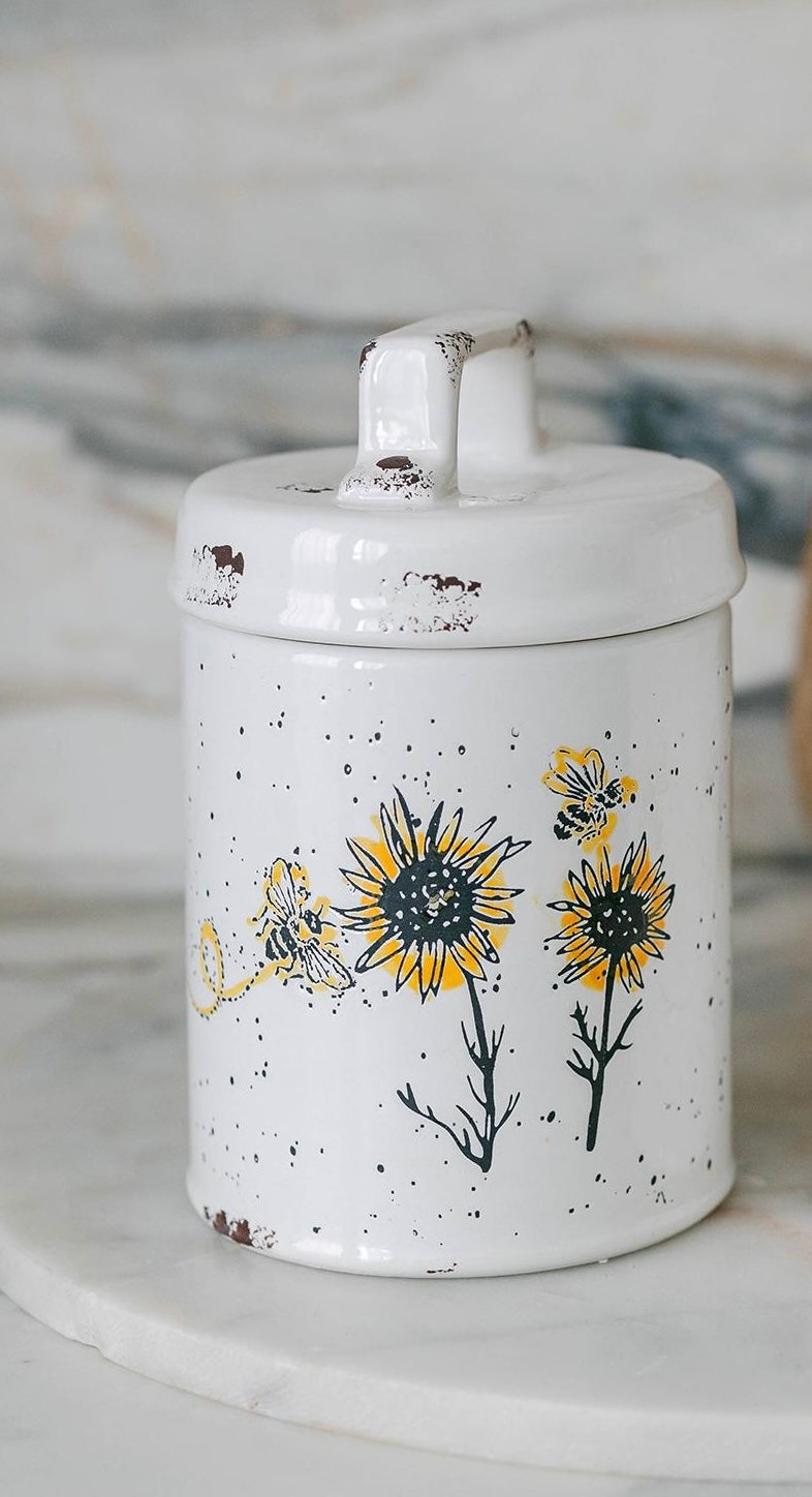 Honey Bee & Sunflower Canister with Lid