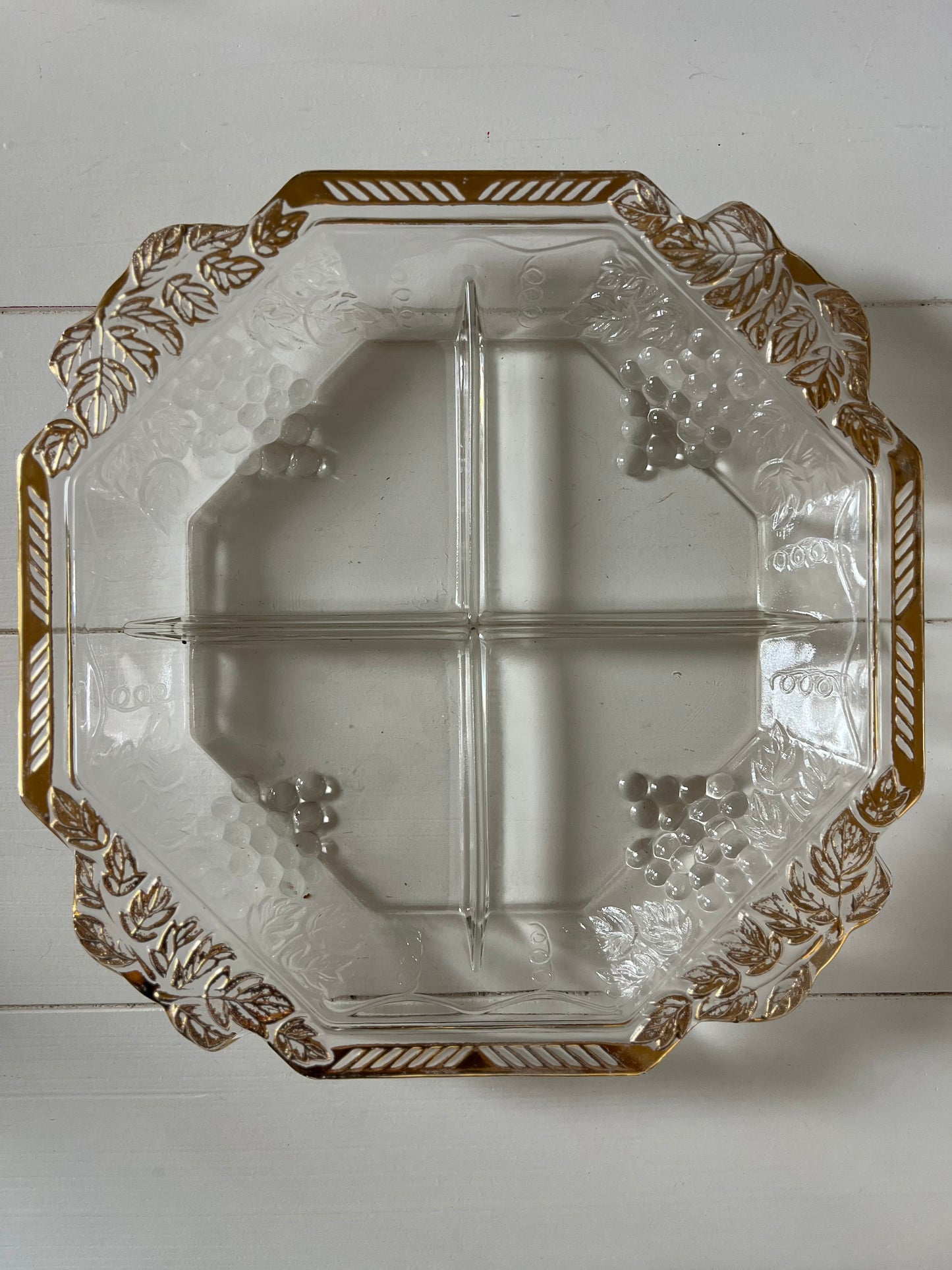 Vintage Glass Dish with Gold Trim