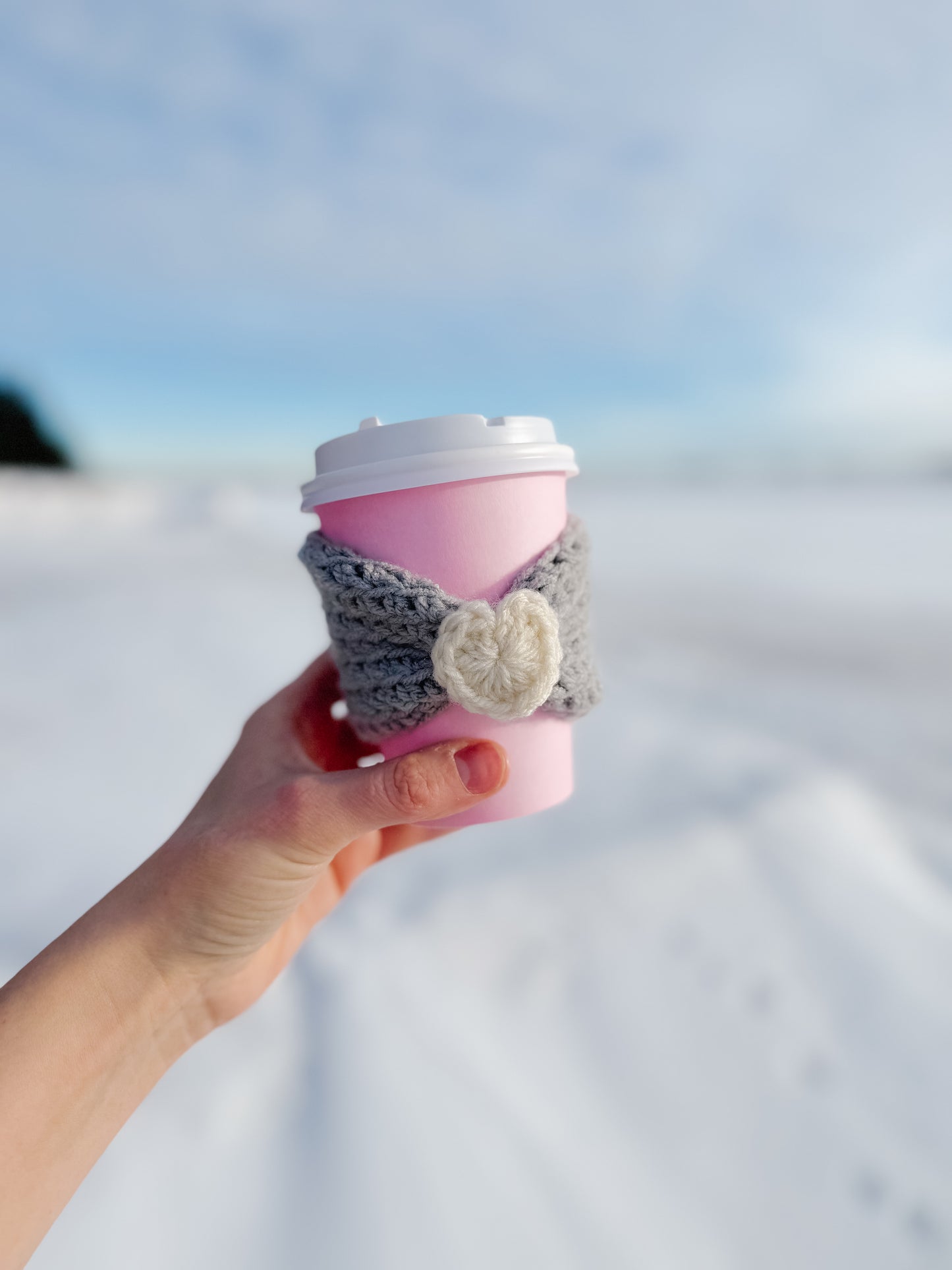 Crocheted Heart Cup Cozy