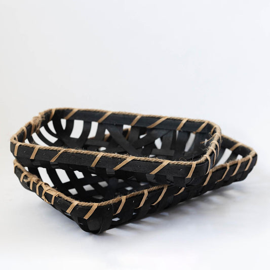 Rectangular Woven Trays Black - Set of Two