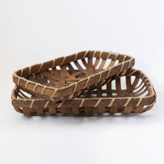 Rectangular Woven Trays - Brown - Set of Two