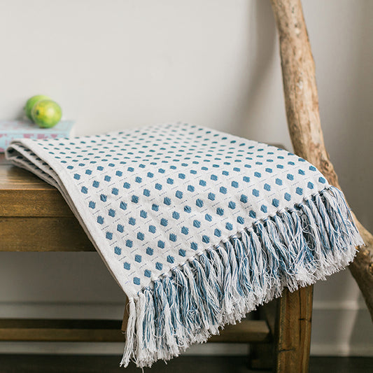 Blue Cotton Throw with Tassels
