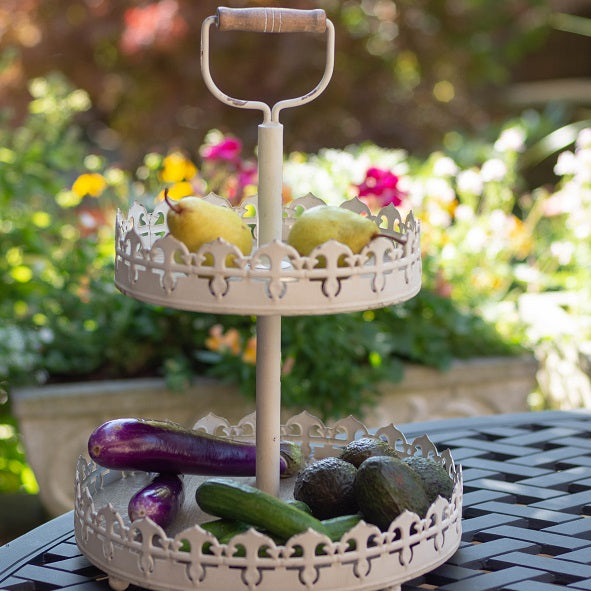 White Two-Tier Metal/Wood Tray