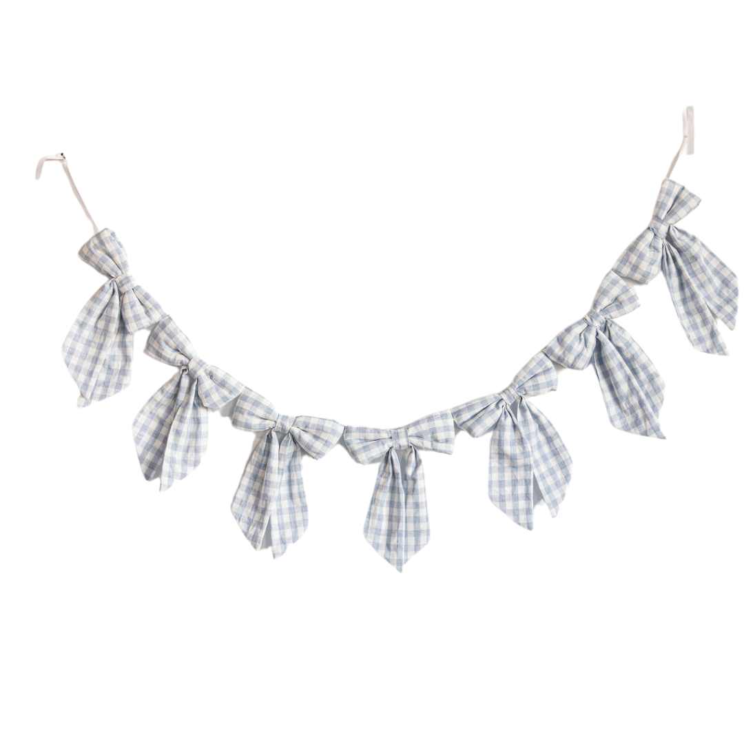 Baby Blue Gingham Fabric Bows garland