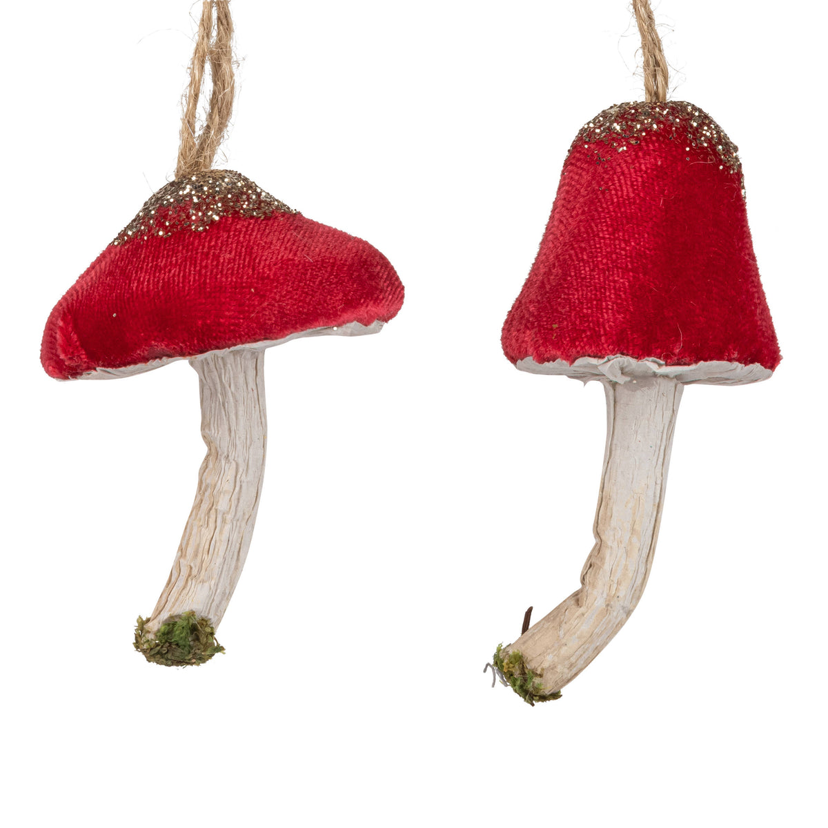 A00823:2 Asst'd velvet mroom orn, red cap, 3 in