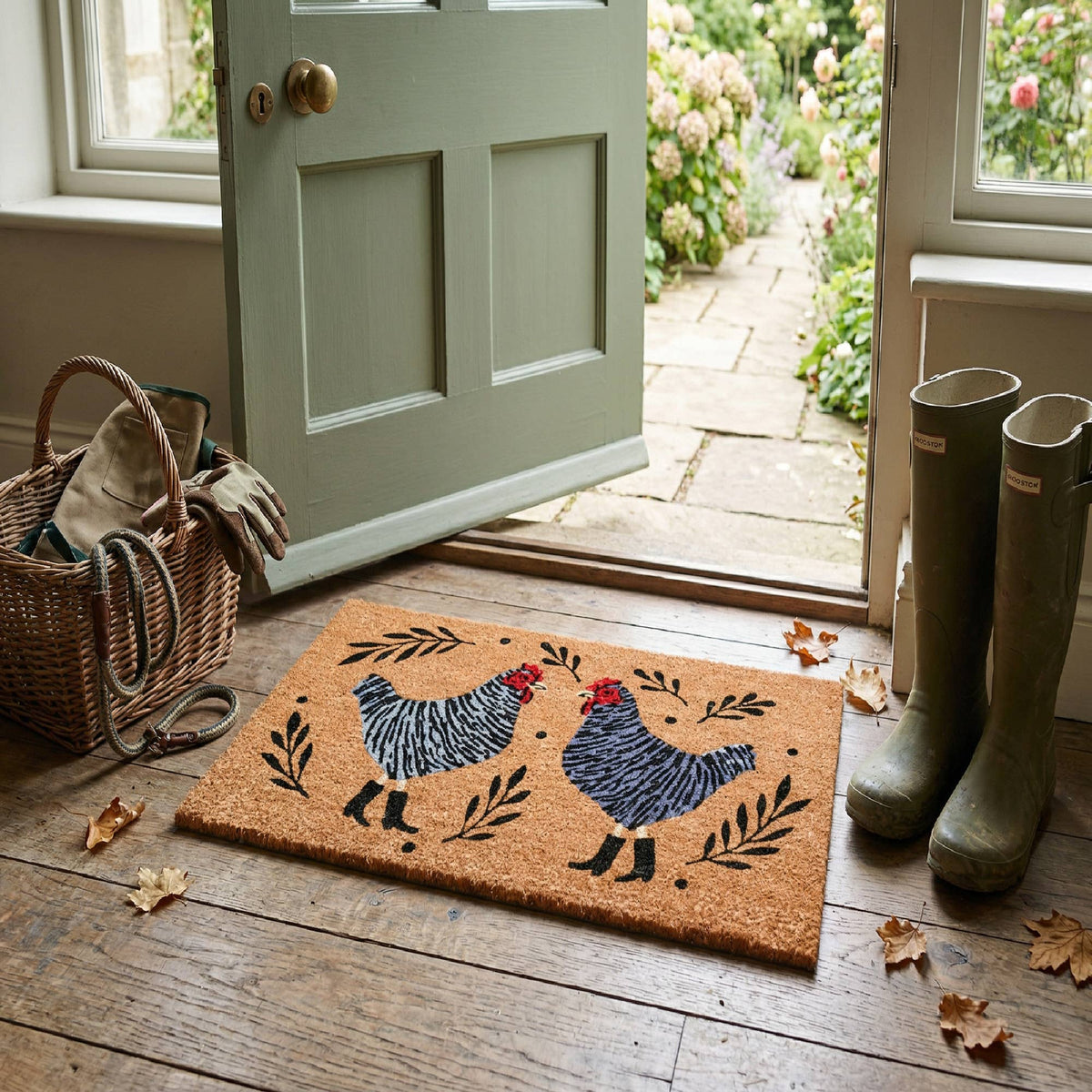 Roosters with Boots Door Mat