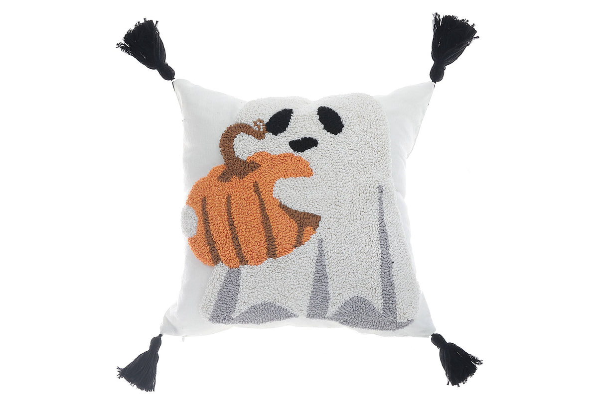 Ghost with Pumpkin Embroidered Pillow