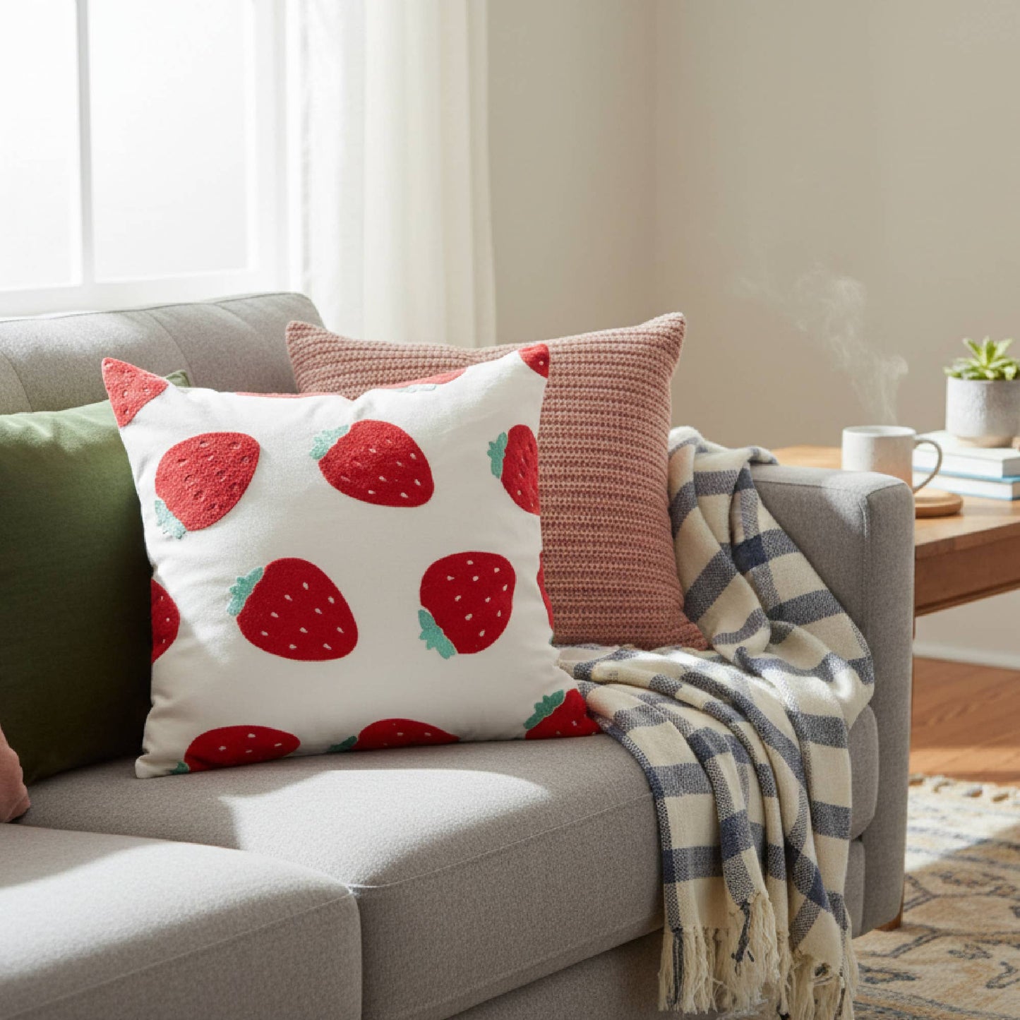 Strawberries: Cotton Pillow