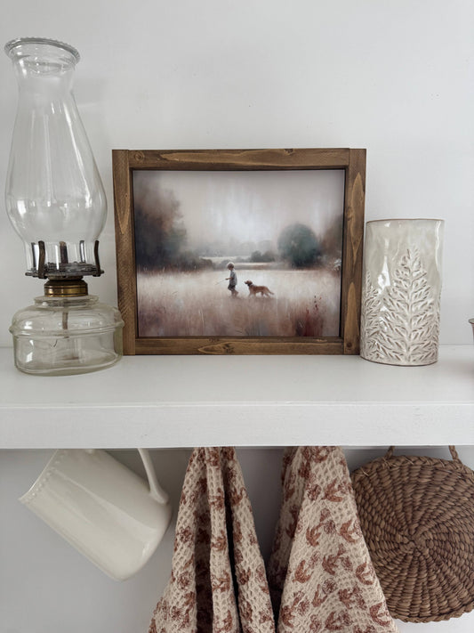 Boy and Dog Framed Print