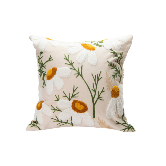 Daisies -Cotton Embroidered Pillow