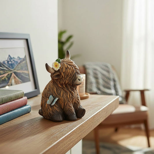 Sitting Highland Cow Figurine
