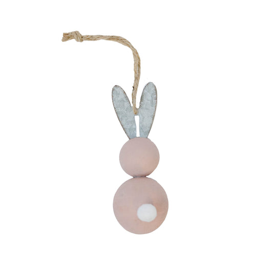 Wooden Bunny Ornament - Pink