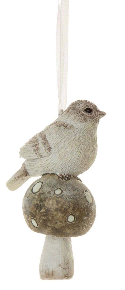 Bird on a Mushroom Ornament 3”
