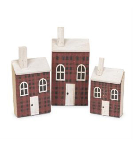 Red Plaid Houses - Set of 3