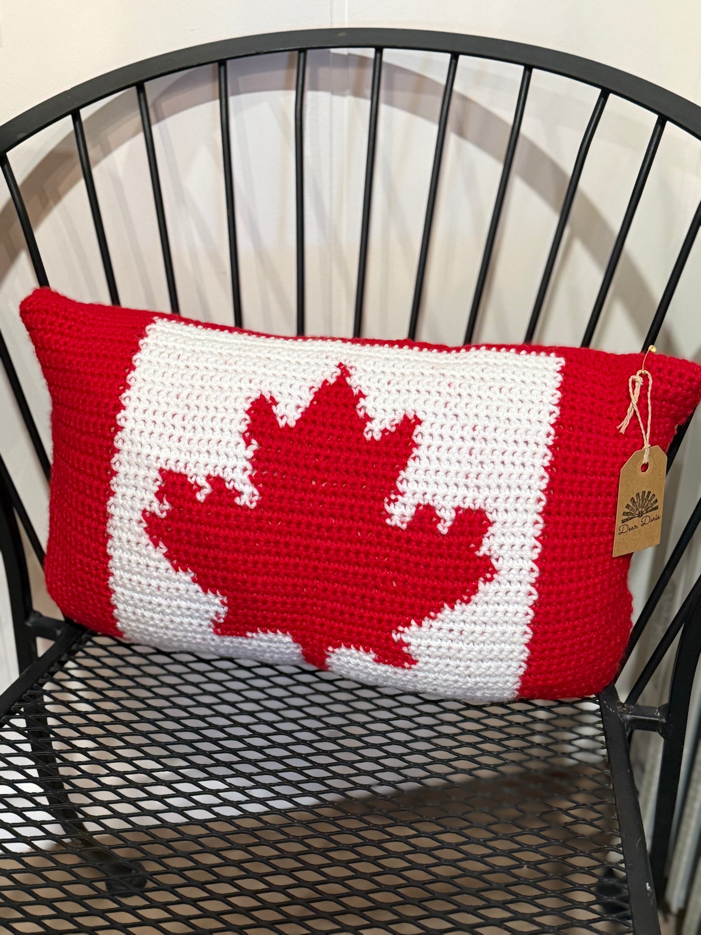 Crocheted Canada Flag Pillow