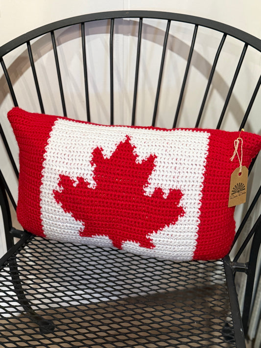 Crocheted Canada Flag Pillow