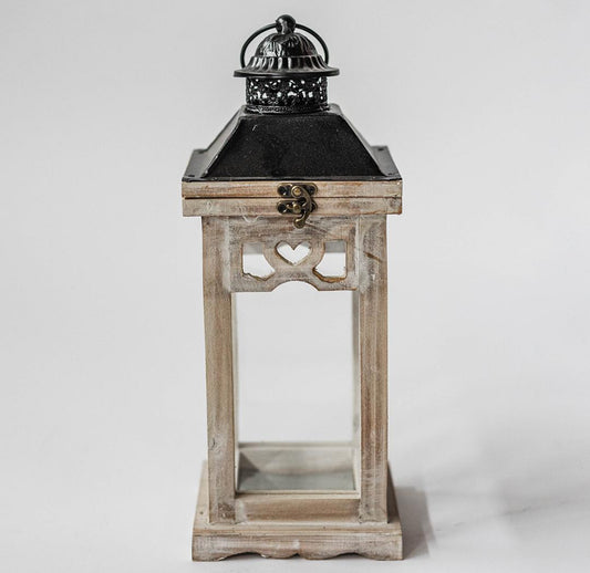 Wood Metal Heart Lantern