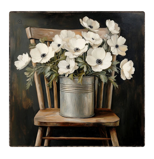 Anemones on Chair Framed Print