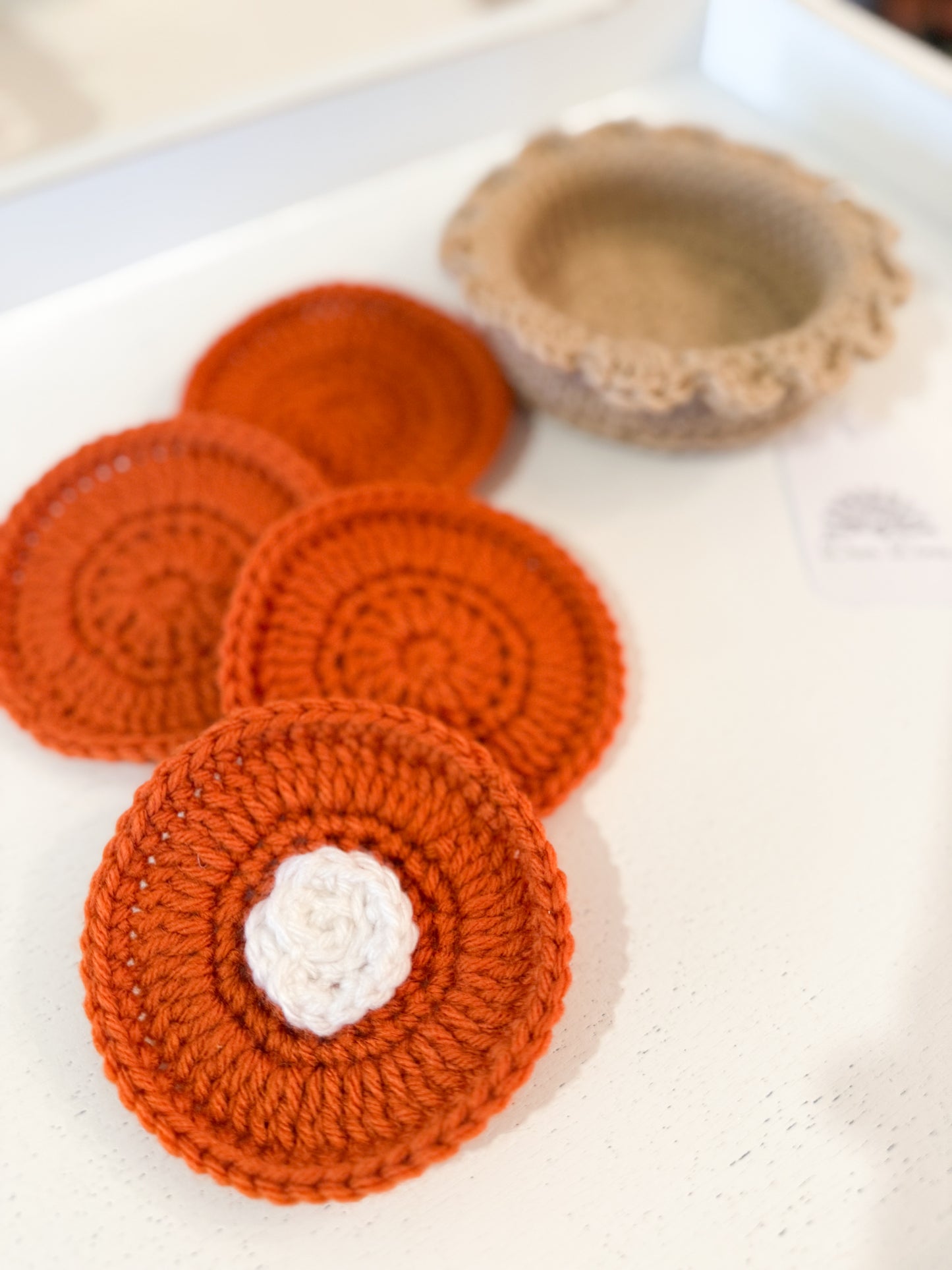 Crocheted Pumpkin Pie Coaster Set
