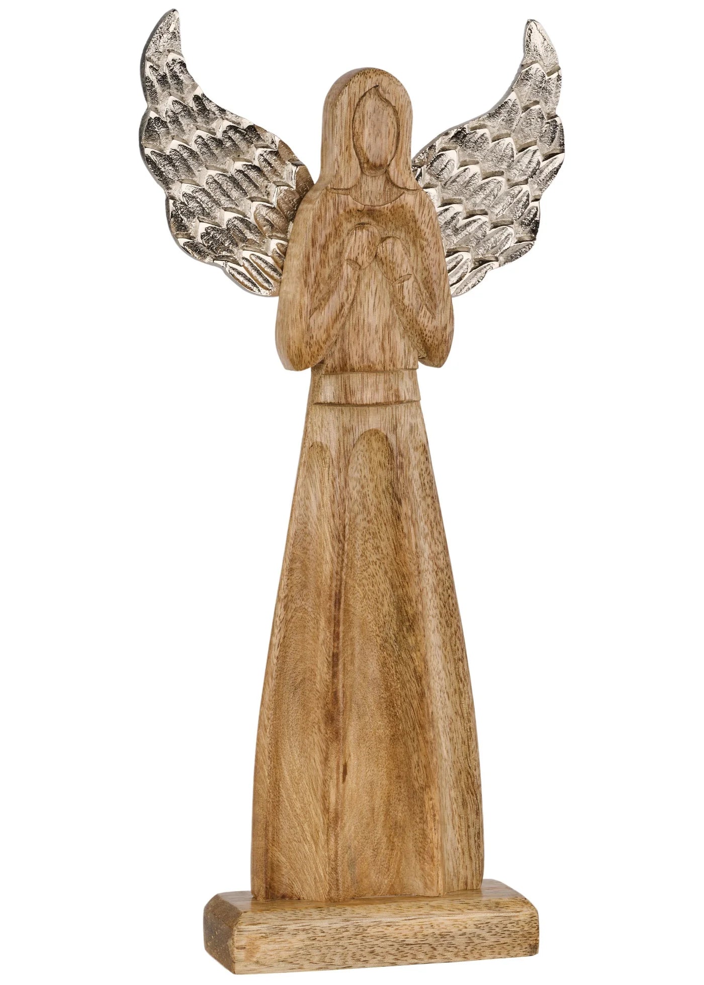 Wooden Angel with Silver Wings