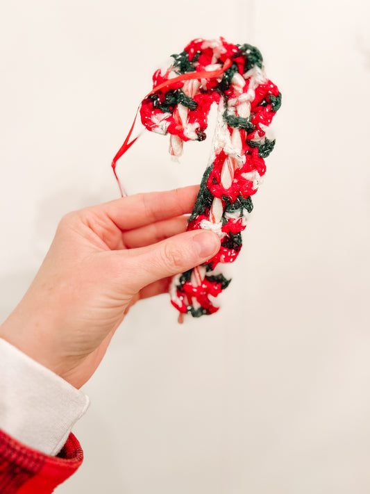 Crocheted Candy Cane Ornament