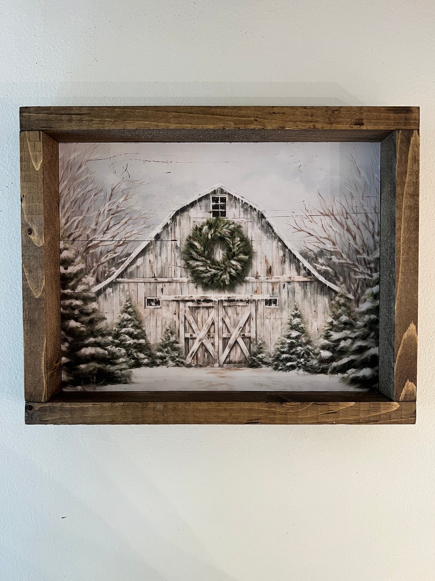 White Barn Framed Print