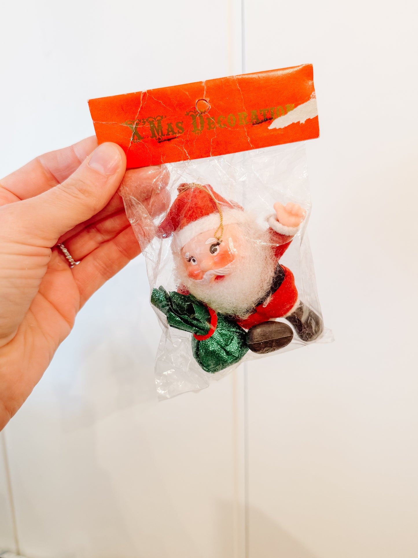 Vintage Santa Ornament- Green