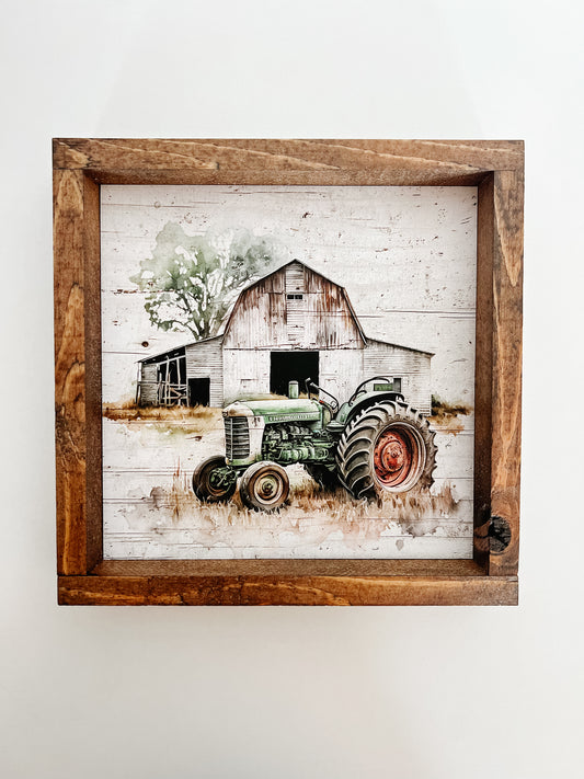 Barn with Tractor Framed Print