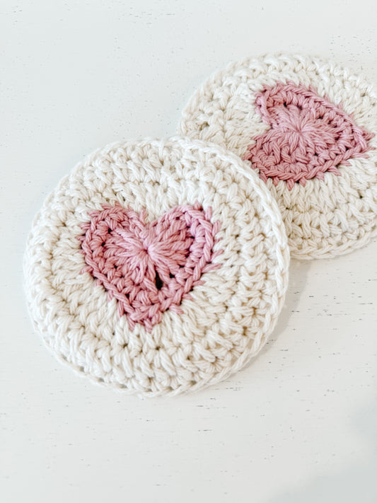 Crocheted Heart Coaster - Set of 2