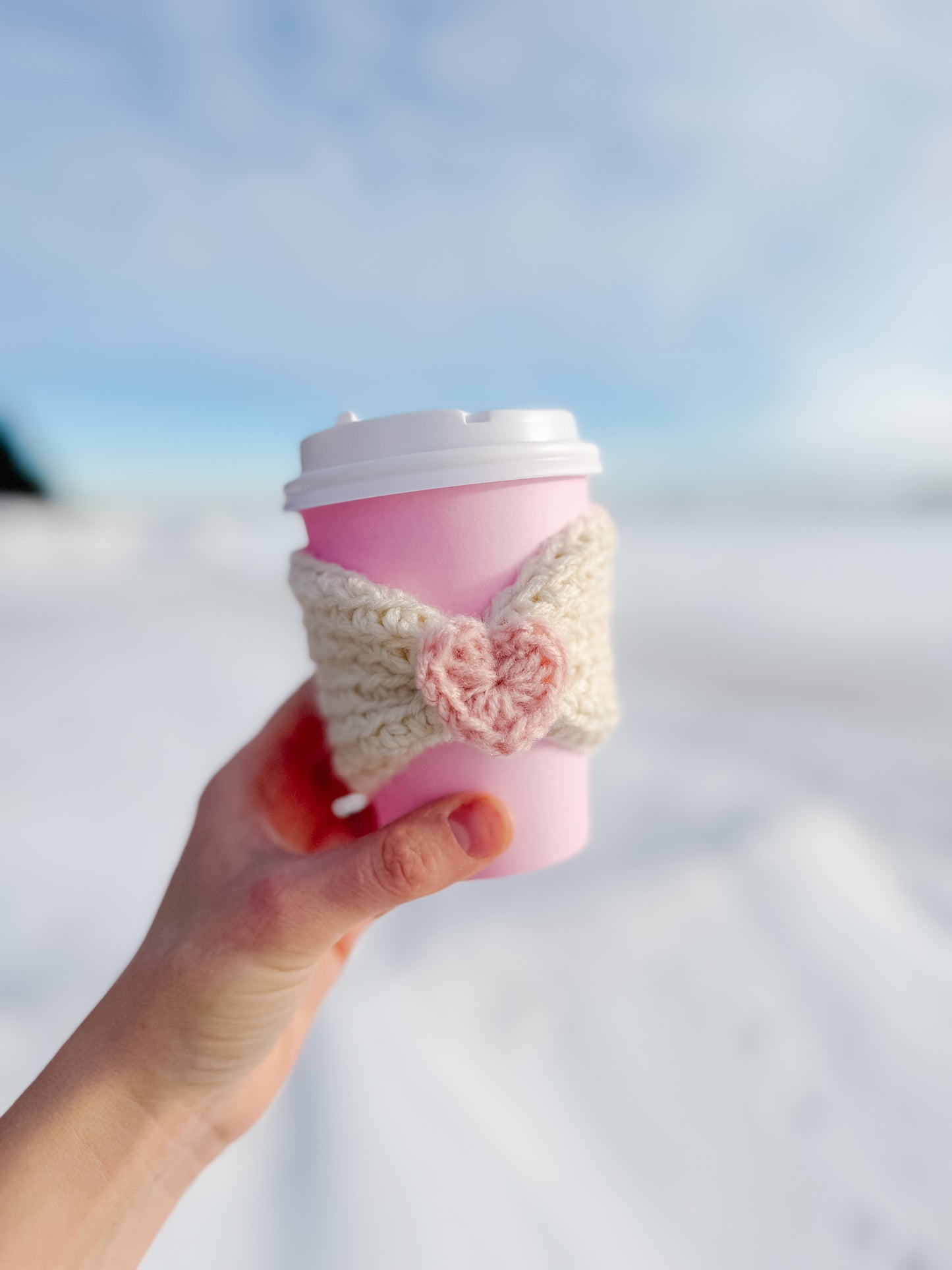Crocheted Heart Cup Cozy