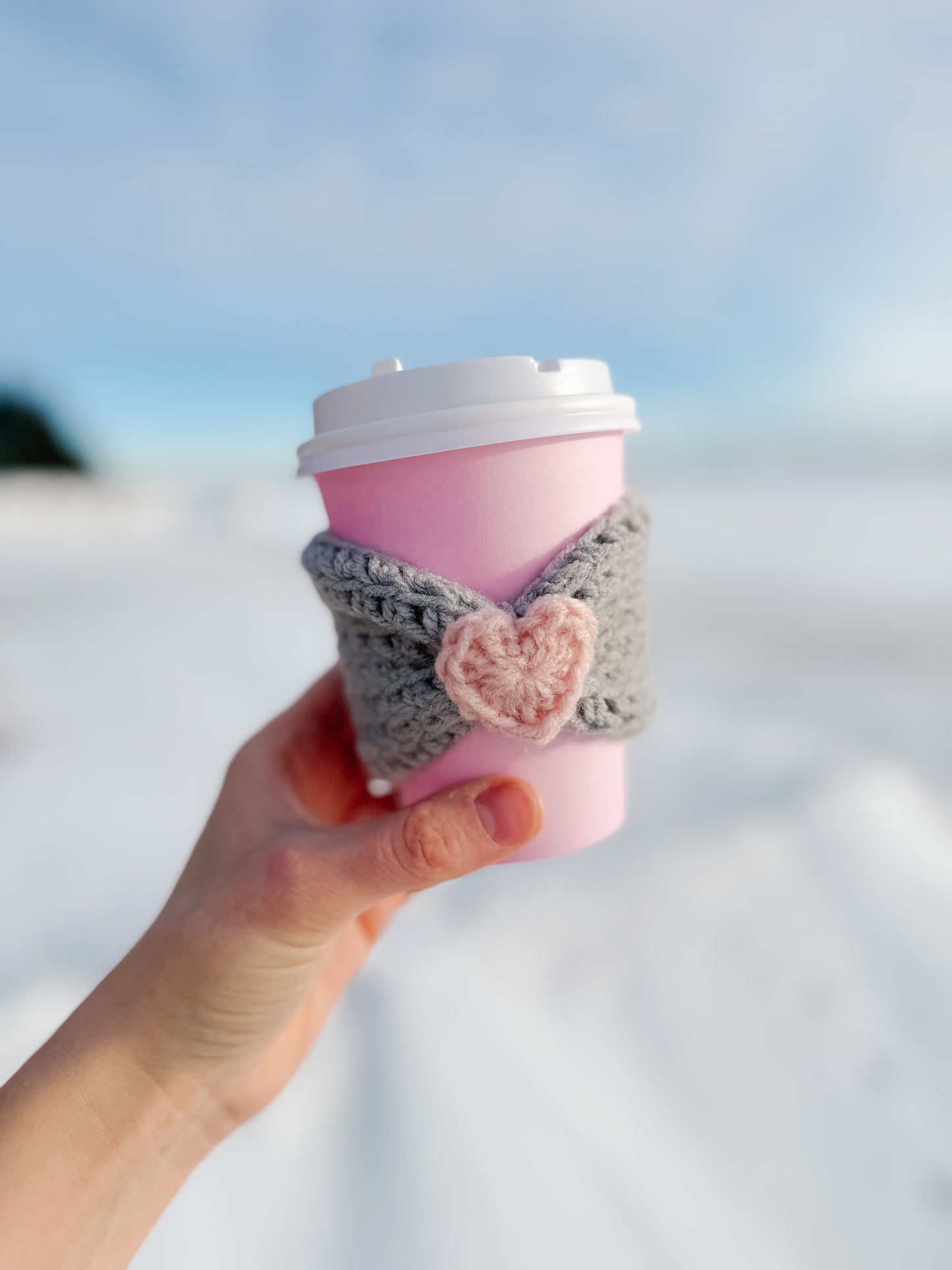 Crocheted Heart Cup Cozy