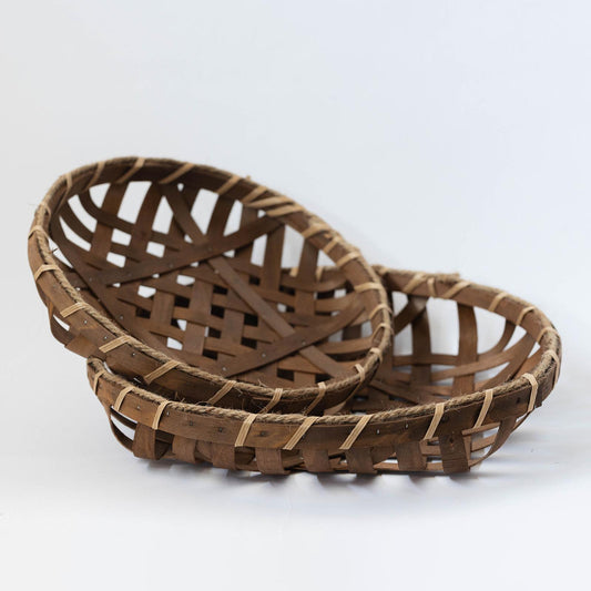 Round Woven Trays - Brown - Set of Two