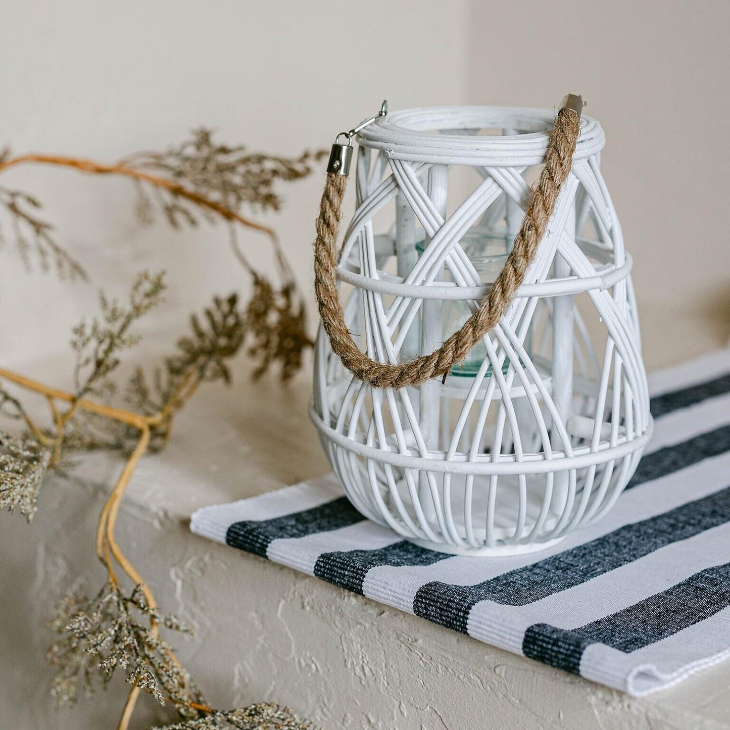 White Woven Lantern - Large