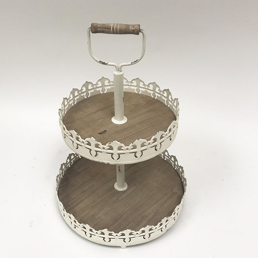White Two-Tier Metal/Wood Tray