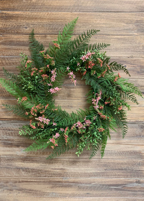 Pink Lace Fern Wreath - 24”
