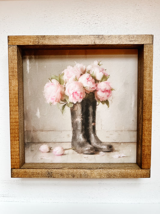 Rubber Boots & Peonies Print