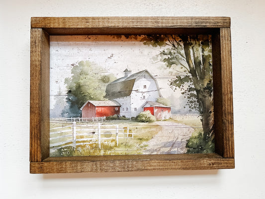 White and Red Barn Print