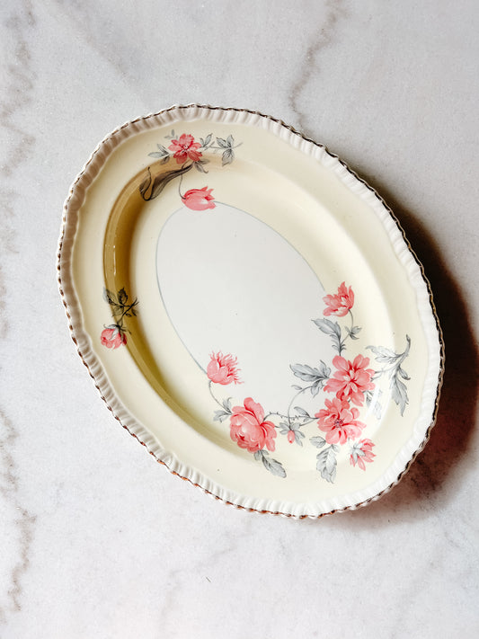 Vintage Pink Flower Oval Plate