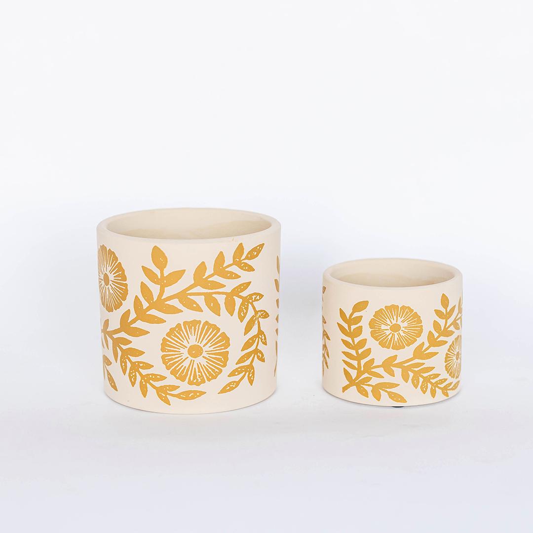 Yellow Flower Pots - Set of 2