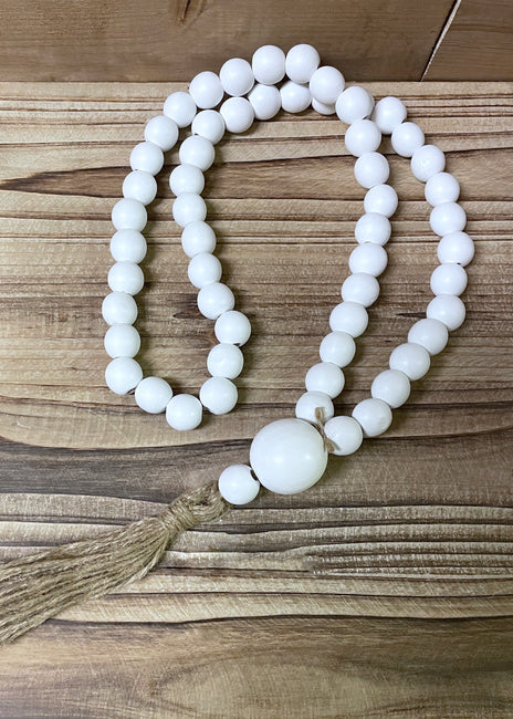 White Wood Bead with tassel