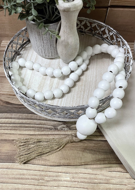 White Wood Bead with tassel