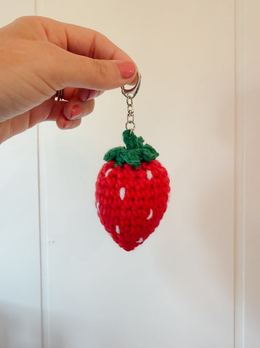 Crocheted Strawberry Keychain