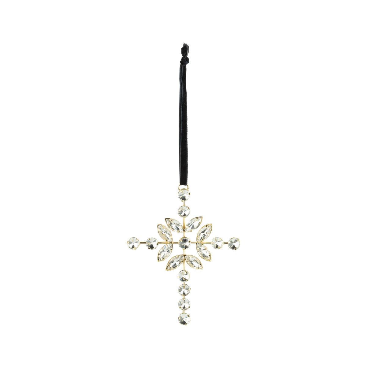 A80586:Clear glass jewel on gold metal frame cross orn 4.
