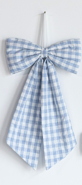 Blue Gingham Fabric Bow: Medium
