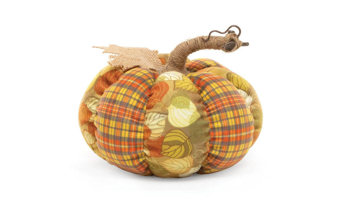 Orange Plaid/Leaf Fabric Pumpkin