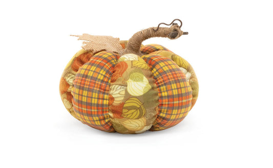 Orange Plaid/Leaf Fabric Pumpkin