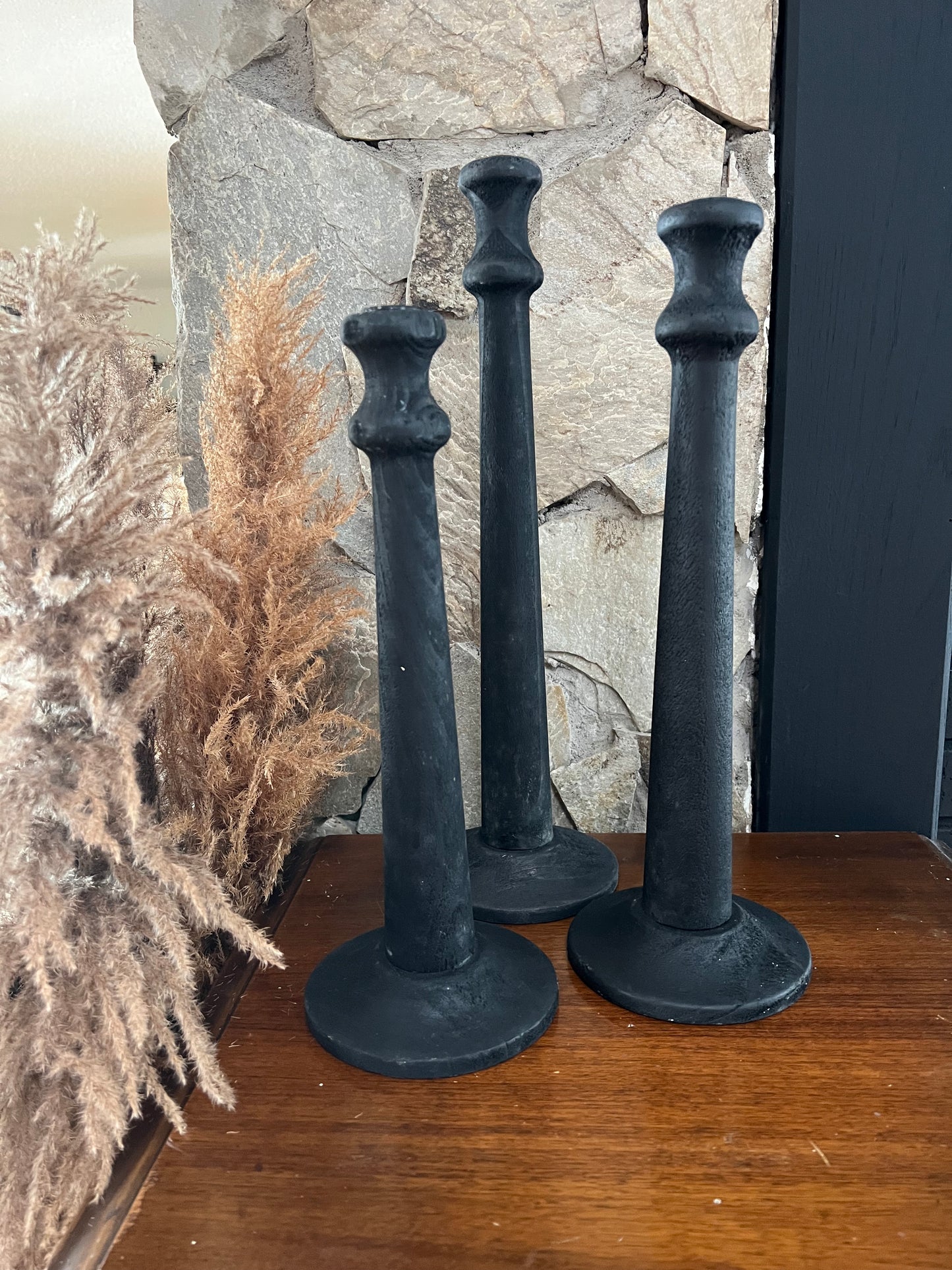 Black Wooden Candleholders - Set of 3